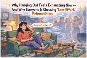 Young woman feeling socially drained at home while avoiding messages, representing why hanging out feels exhausting in modern friendships